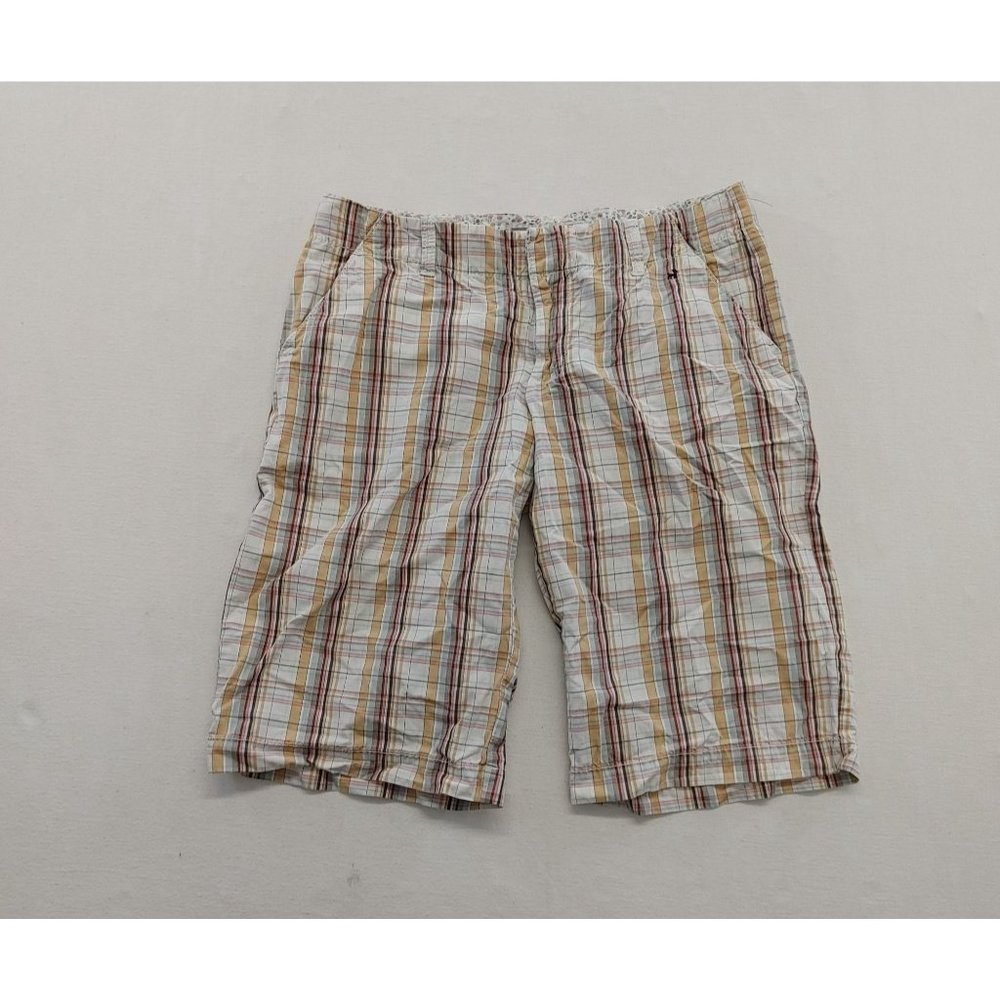 Old Navy Women's Ultra Low Waist Bermuda Shorts Size 6 White Brown Plaid Cotton